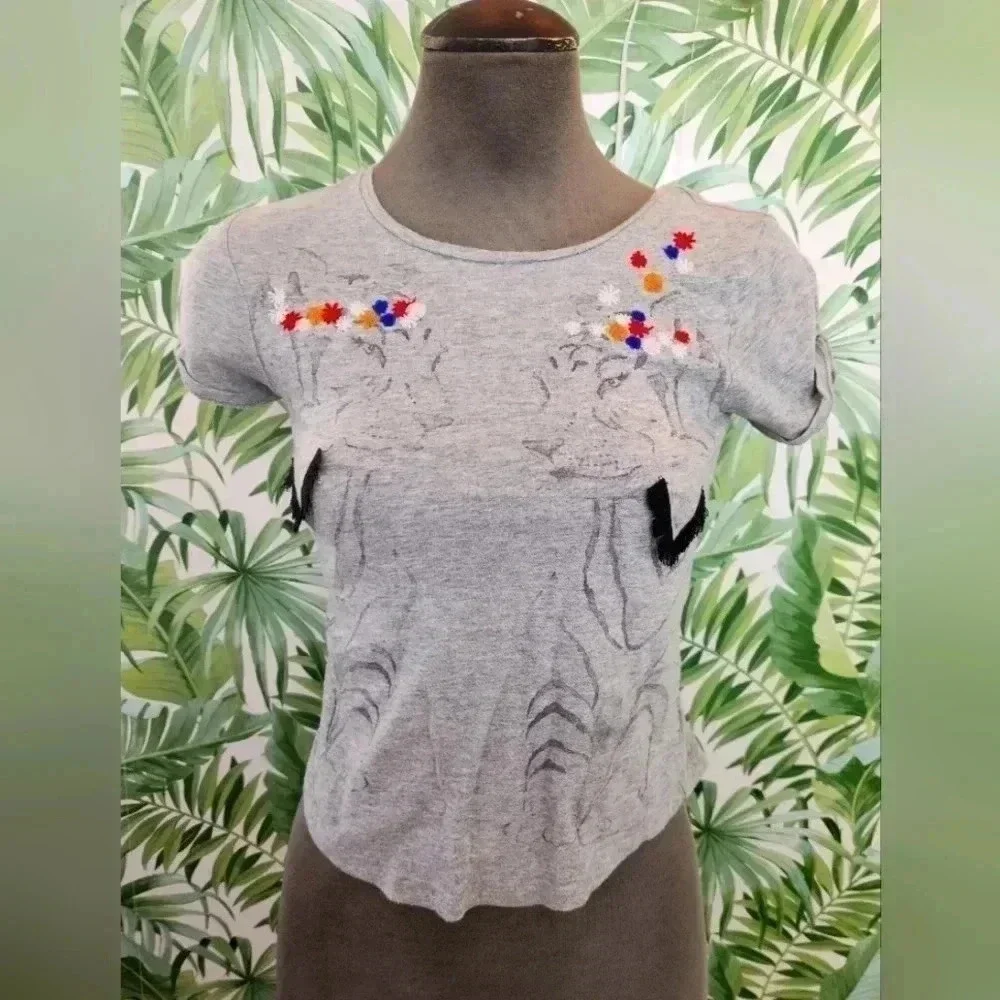 Girls GapKids Boho Bohemian Tiger Jungle Gray T-shirt